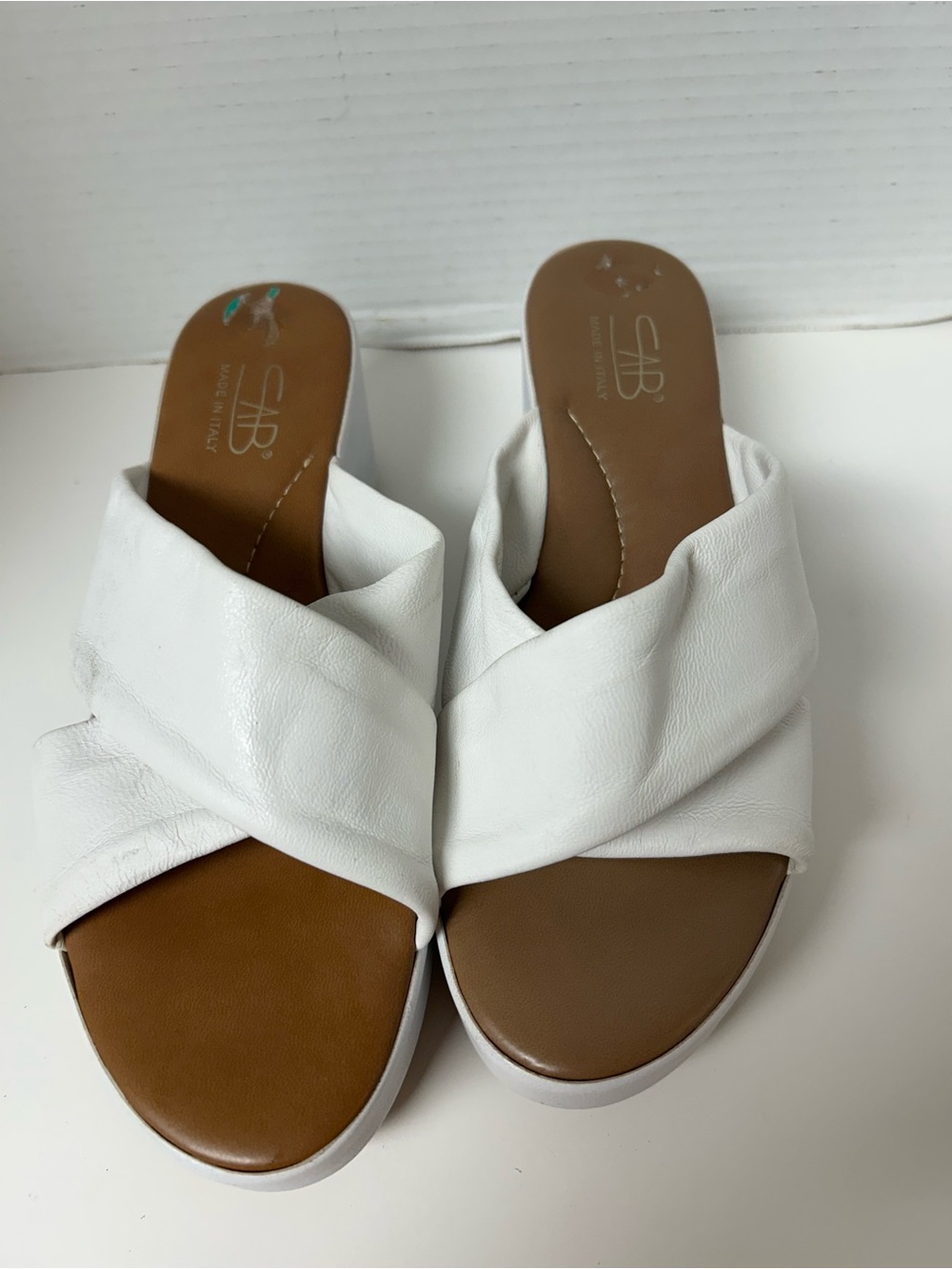 SAB Made in Italy White Leather Crisscross Platform Sandals Sz 8 Summer Resort